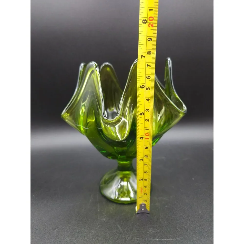 Vintage Green Viking Epic Six Petal Handkerchief Footed Compote Dish Vase 7